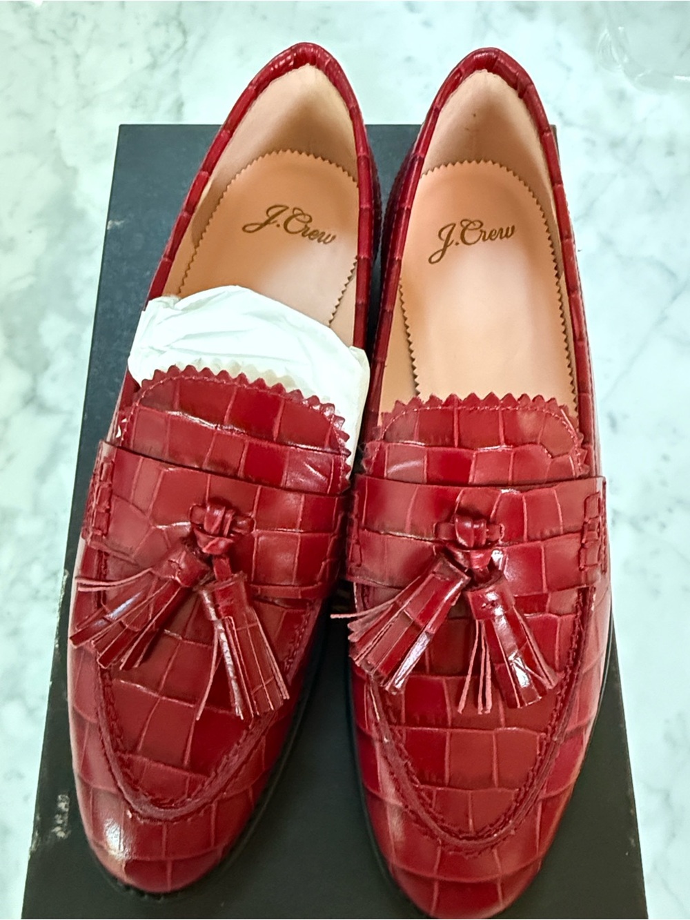 J. Crew Croco Tassel Tab Academy Loafer, size 6